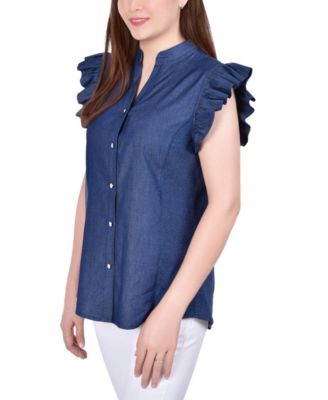 Petite Flutter Sleeve Chambray Top
