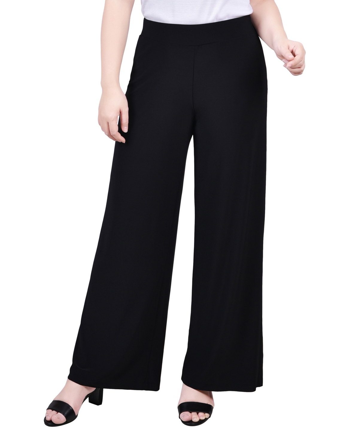 Ny Collection Petite Pull On Palazzo Pants In Black