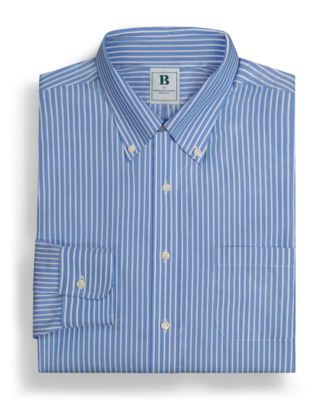 Men's Regular Fit Non-Iron Polo Button-Down Thin Stripe Broadcloth Dress Shirt