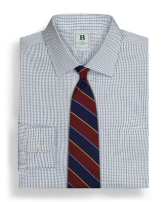 Men's Regular Fit Non-Iron Polo Button-Down Collar Blue Check Pinpoint Dress Shirt