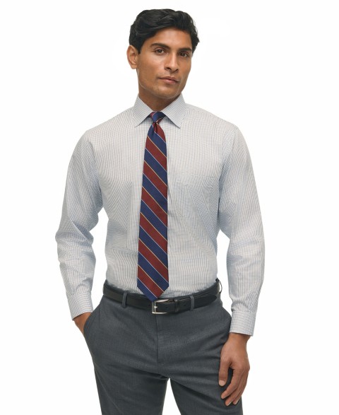 Мужские платья B By Brooks Brothers Men's Regular Fit Non-Iron Polo Button-Down Collar Blue Check Pinpoint Dress Shirt