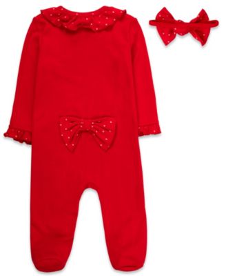 Baby Girls' All-Over Bow Footed Coverall and Headband, 2-Piece Set