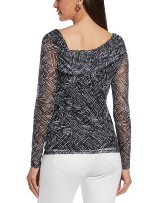 Women's Printed Asymmetrical Mesh Top