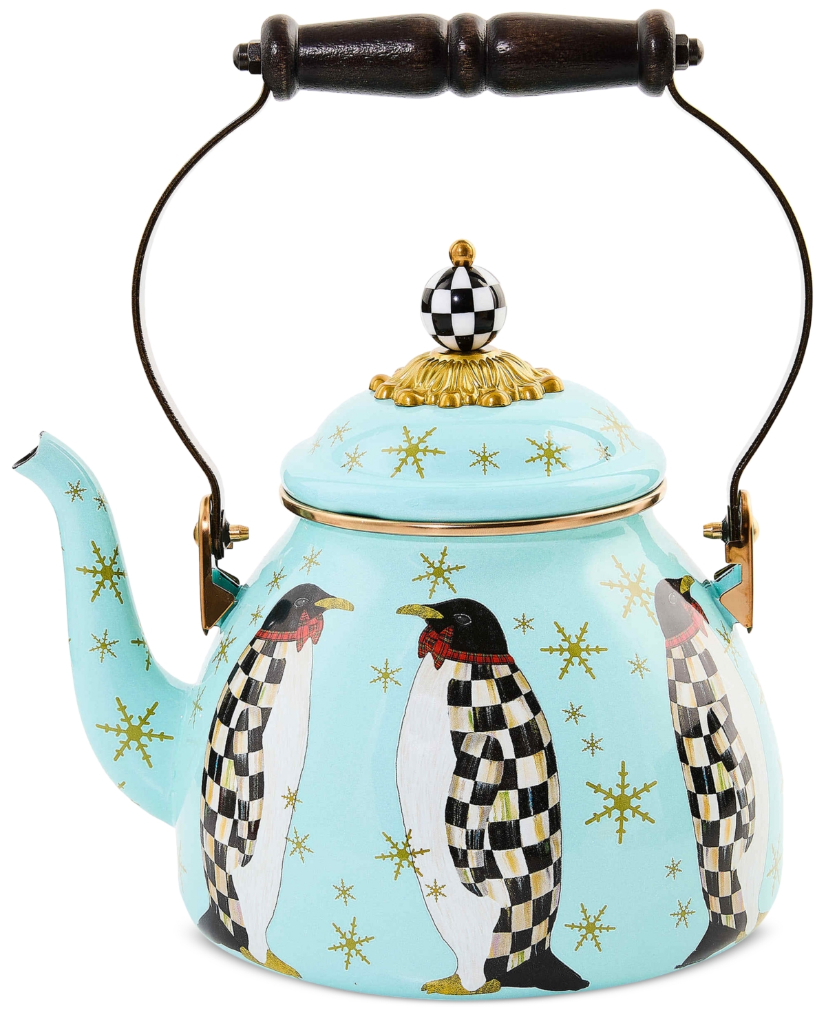 MacKenzie-Childs Penguin Parade Enameled 2-Quart Tea Kettle