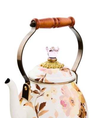 Wild Rose White Enameled 2-Qt. Tea Kettle