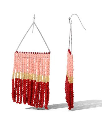 Pink and Red Ombre Beaded Fringe Earrings