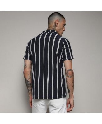 Men's Prussian Blue Contrast Halo Striped Shirt