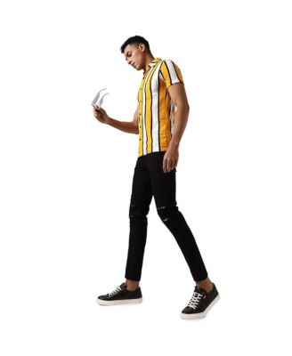 Men's Yellow Striped Regular Fit Casual Shirt