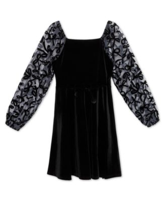 Big Girls Knee Length Long Sleeve Square Neck Dress