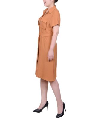 Petite Short Sleeve Belted Shirtdress