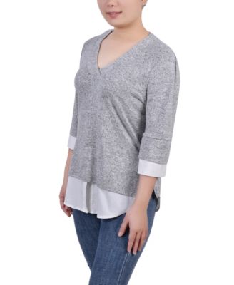 Petite Long Sleeve 2-In 1 Top