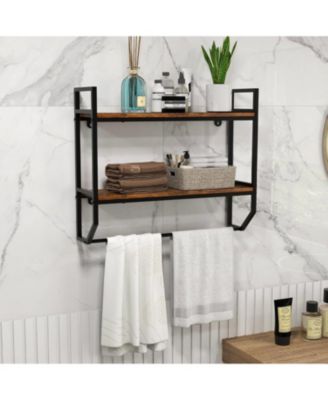 Wall-Mounted Over Toilet Shelving Unit with 2 Shelves and Towel Bar for Bathroom Storage
