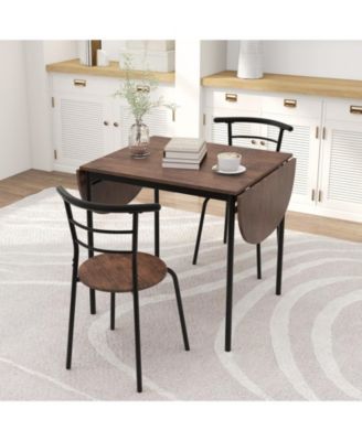 3 Pcs Foldable Dining Table Set w/ 2 Chairs Industrial Oval Corner Dining Set