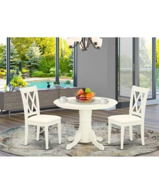 3 Pc. Linen White Rubber Wood Pedestal Base Round Dining Room Set