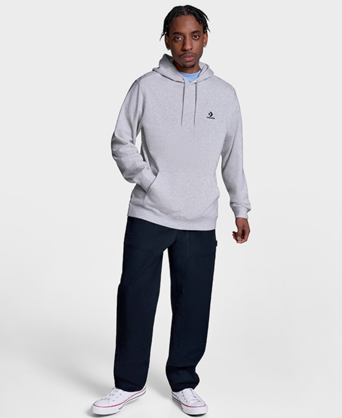 Converse Men's Standard Fit Long Sleeve Sweatshirt - Light Gray Heather