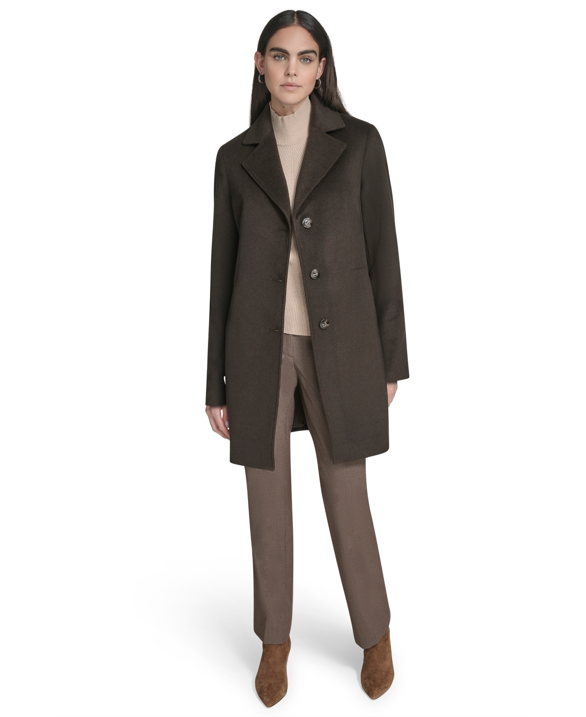 Calvin Klein Womens Single-breasted Wool Blend Coat In Black