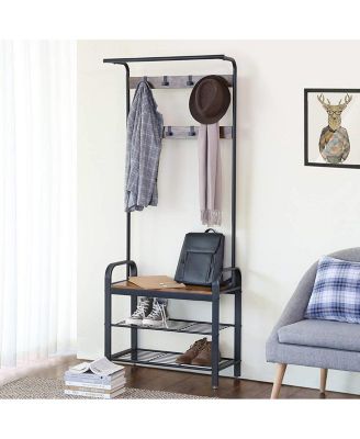 Modern Industrial Hall Tree with Coat Rack and Shoe Storage Bench for Entryway