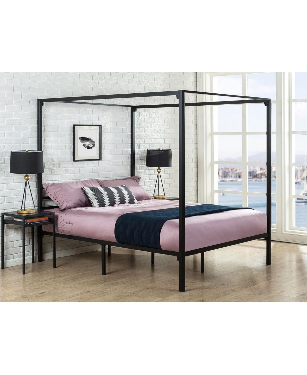 Slickblue Modern Metal Canopy Bed Frame with Clean Lines for Contemporary Bedrooms