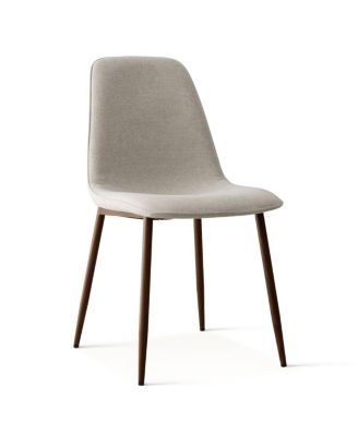 5 Piece Set 39.4 Inch Round Glass Table Upholstered Fabric Chairs Walnut Metal Legs Modern Dining Room Set