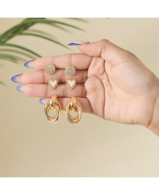 Heart Circle Stud Earring Set