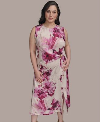 Women's Ribbed Knot Printed Midi A-Line Dress