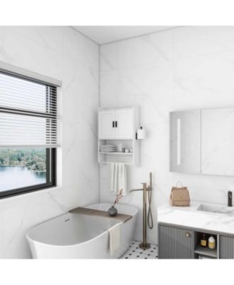 Wall-Mounted Bathroom Cabinet with Towel Bar and Open Storage Shelf