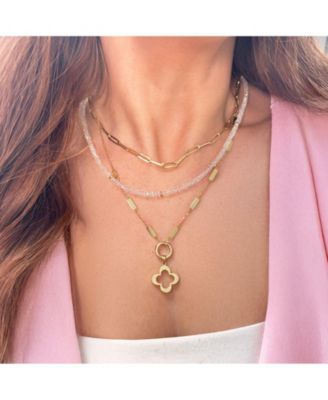 White Topaz Bead Necklace 14K Gold