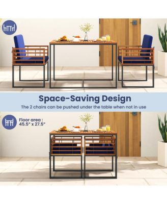 3 Piece Outdoor Dining Set 2 Acacia Wood Armchairs w/ 43.5 Inch Dining Table