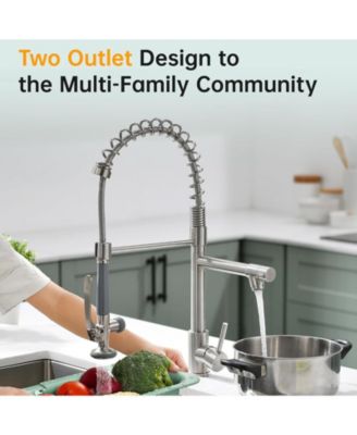 Spring Single-Handle Pull Down Sprayer Kitchen Faucet, Commercial High Goosenck Kitchen Sink Faucet in Brushed Nickel