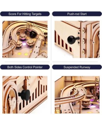 3D Wooden Puzzle Pinball Machine Model,Diy Retro Games Marble Run, Beige, 18.7"10.8"18.7