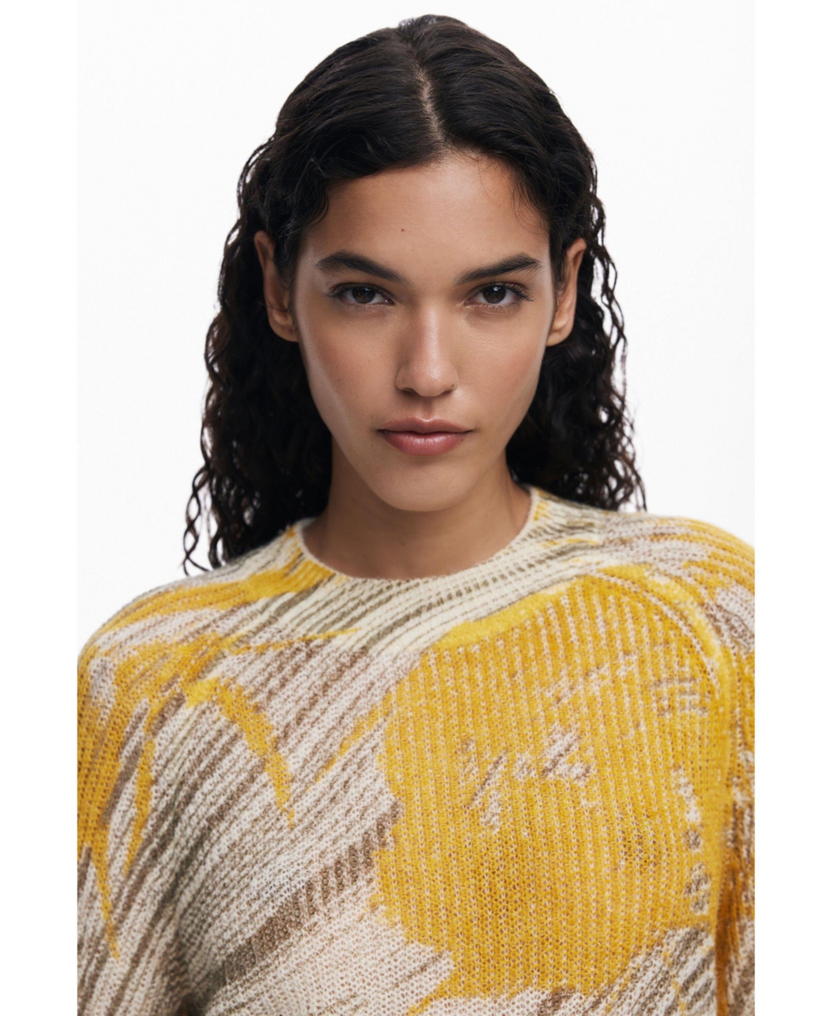 Desigual Abstract Print Crewneck Sweater In White