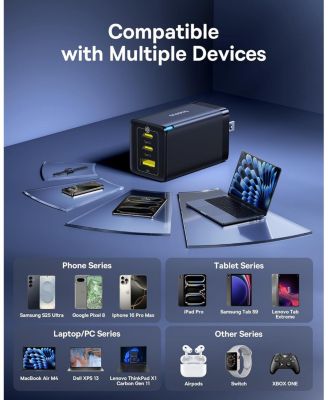 2 Pack 65W USB C Charger Block, PPS 3-Port Fast Compact Foldable USB C Charger for MacBook, iPad Pro, Galaxy S24, iPhone 16/15 and More Series