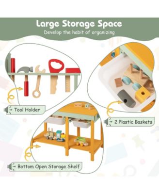 Wooden Kids Workbench Toy with Tools, Blackboard, and Storage for Ages 3–8