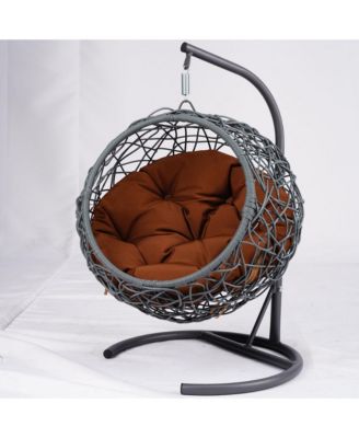 Cat Swing Bed with Stand & Cushion, Cat Egg Chair with Rattan Wicker Appearance, Indoor Hanging Swinging Cat Bed for Cats, Small Dogs, and Small Animals, Brown