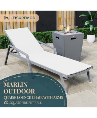 Grey Aluminum Outdoor Patio Chaise Lounge Chair With Arms