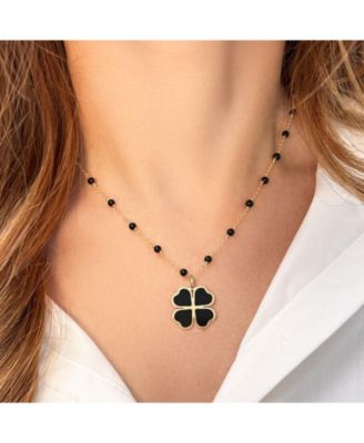 Onyx Bead Chain Necklace 14K Gold