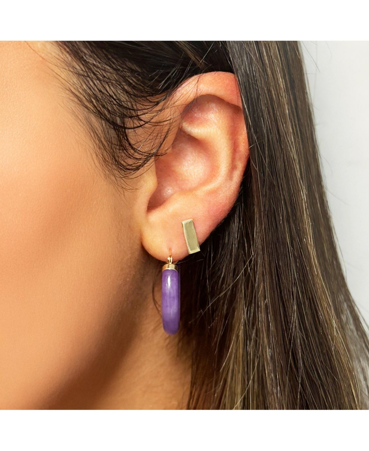 The Lovery Lavender Jade Hoop Earrings 14K Gold