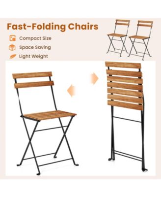 5 PCS Patio Acacia Wood Dining Set w/ 4 Folding Chairs Slatted Seat & Tabletop