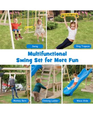 Backyard Wooden Swing Set Slide Playset for Kids Outdoor Climbing Wall Sandpit