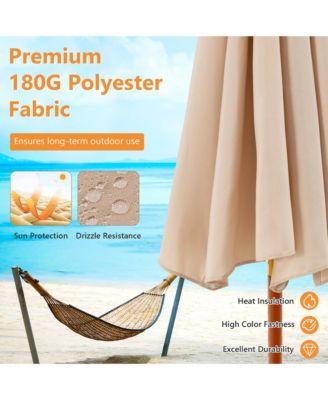 9.5 FT Patio Rope Pulley Wooden Umbrella Market w/Fiberglass Ribs Outdoor