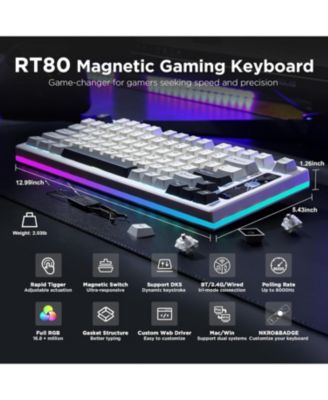 RT80 Rapid Trigger Hall Effect Magnetic Gaming Keyboard, 8K Polling Rate,75% Layout,BT/2.4GHz/Wired,RGB Backlit,Hot Swap,Adjustable Actuation Wireless