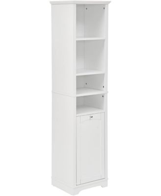 64 Inch Tall Storage Cabinet with Laundry Hamper, 4 Adjustable Shelves & Hidden Space for Bathroom, Home - White