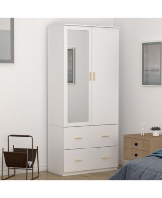 Modern 2-door 2-drawer wardrobe with mirror, bedroom Armoire, Closet