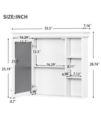 35&amp;quot; x 28&amp;quot; Wall Mounted Medicine Cabinet with Mirror Door and 6 Open Shelves, Modern Bathroom Cabinet