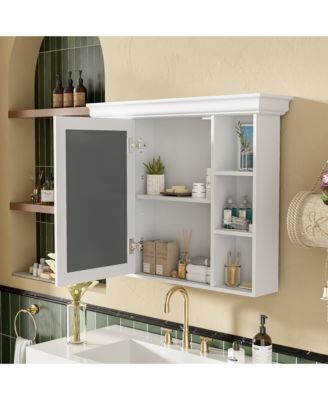 35&amp;quot; x 28&amp;quot; Wall Mounted Medicine Cabinet with Mirror Door and 6 Open Shelves, Modern Bathroom Cabinet