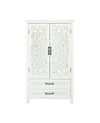 27" Accent Tall White Storage Cabinet with Two Doors and Two Drawers