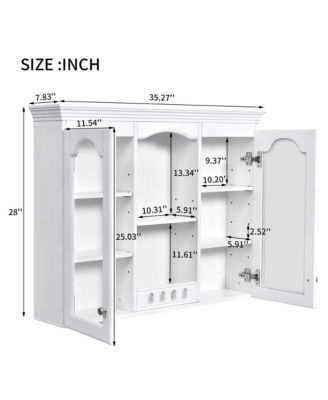 1Pc MDF 2 Glass Doors, Adjustable Shelves & Moisture-Resistant Finish Wall Mounted Medicine Cabinet