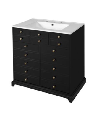 30" Freestanding Vanity with Ceramic Sink, Soft-Close Doors and Storage Drawers