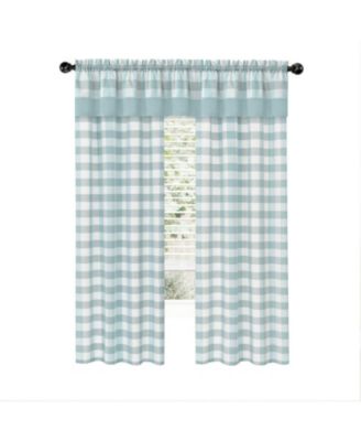 Modern Country Farmhouse 3 Piece Buffalo Check Plaid Window Curtains & Valance Set - 63 in - Baby Blue