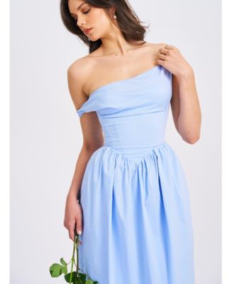 Women Reina Blue Drop Waist Corset Midi Dress